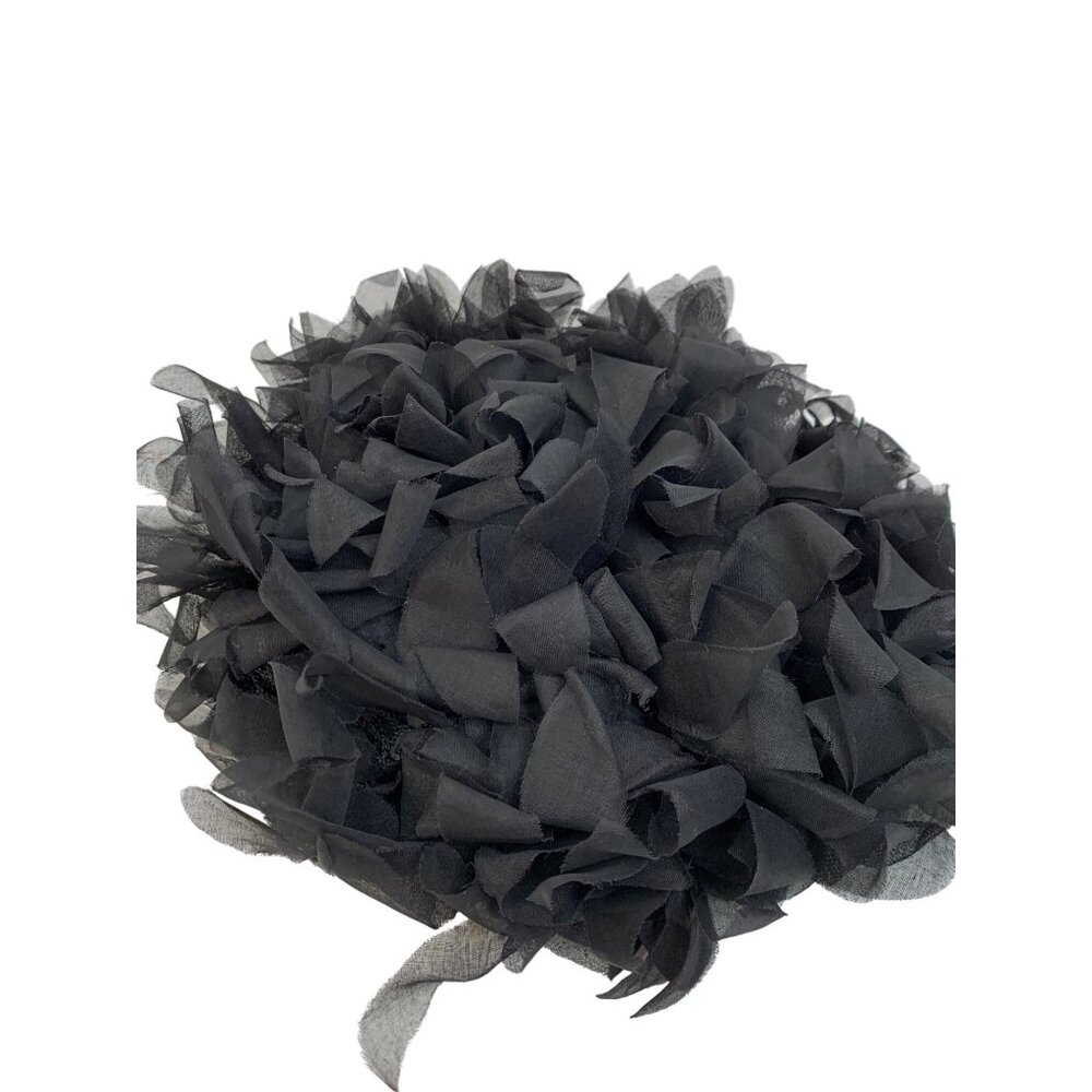 Rare VTG 60s Black Ribbon Mesh Fascinator Hat With Ruffled Bow Design Lightweigh